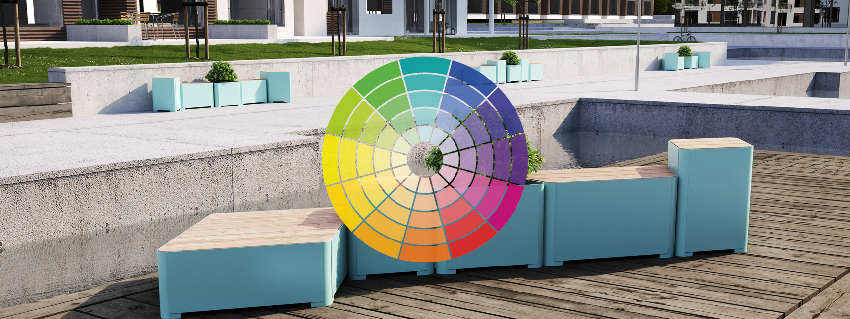 Oversigt over de forskellige farvemuligheder med en masse firkanter i mange farver som farveprøver